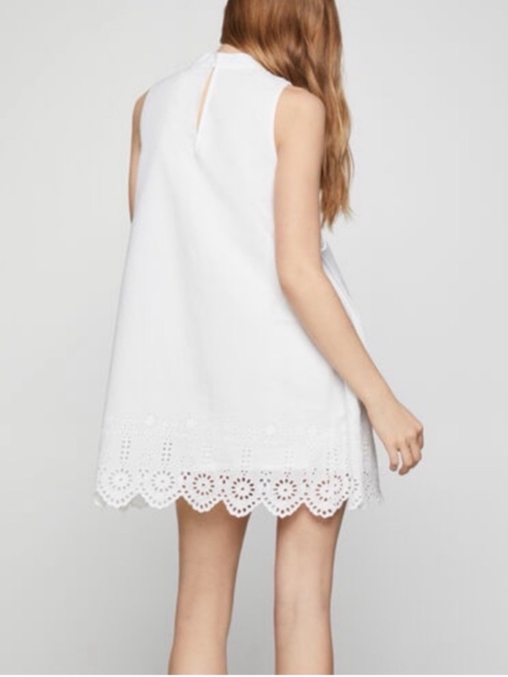 BCBG Crisp White A line Eyelet Mini Cotton Dress s L
